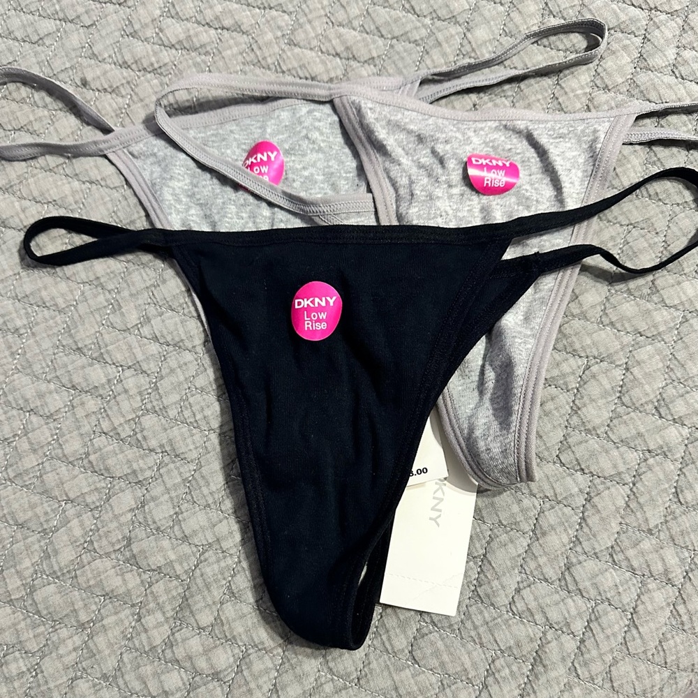 DKNY Low Rise Thong Trio - Black and Gray
